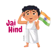 a cartoon of a boy saluting while holding an indian flag with the words jai hind written above him