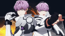 a couple of anime characters with purple hair