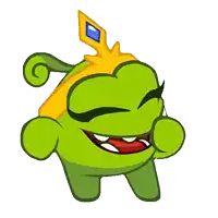 a green cartoon character with a yellow crown on its head