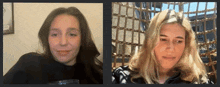 two women are sitting next to each other on a screen