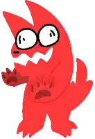 a cartoon drawing of a red monster with white eyes