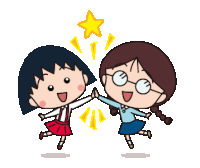 a cartoon of two girls giving each other a high five with a star in the background