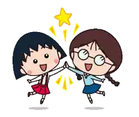 a cartoon of two girls giving each other a high five with a star in the background