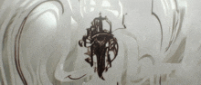 a drawing of a ship on a white surface with a swirl around it