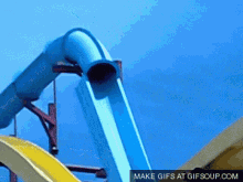 a blue water slide with the words make gifs at gifsoup.com underneath it