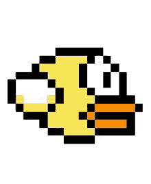a pixel art of a yellow bird with a white eye