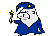 a cartoon drawing of a bear wearing a wizard hat and holding a magic wand