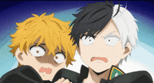 a cartoon of a boy with a surprised look on his face standing next to another boy