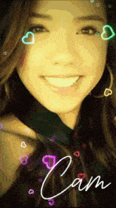 a picture of a smiling woman with the name cam written below her
