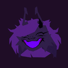 a drawing of a monster with purple hair and a purple background
