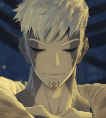 a drawing of a man with white hair and a tattoo on his face