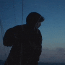 a silhouette of a person wearing a hooded jacket