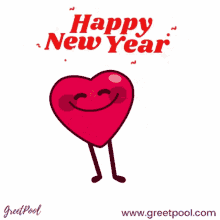 a happy new year greeting card with a cartoon heart