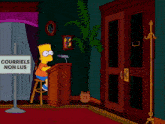 bart simpson sits at a podium in front of a sign that says courriels non lus