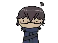 a drawing of a person with a scarf around their neck has a crescent moon on their head