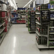 an aisle in a store with a display for five nights at freddy 's