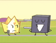 a cartoon character is standing next to a cartoon character with a crown .
