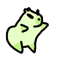 a pixel art drawing of a green bear dancing on its back .