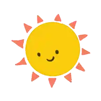 a cartoon sun with red rays and a face