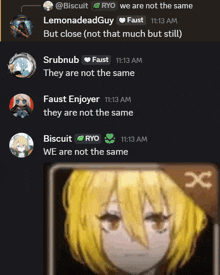 a screenshot of a conversation between biscuit and ryo