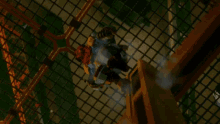 a person in a cage with smoke coming out of the bottom