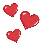 three red hearts on a white background with the word picmix in the corner