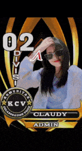 a woman wearing sunglasses and the name claudy admin