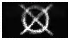 a black background with a white symbol in a circle .
