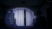 a computer screen shows a dark room with a lamp and a robot on the dresser