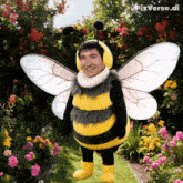 a man dressed in a bee costume with pixverse.dl written on the bottom