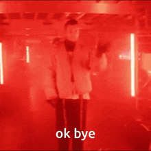 a red background with the words ok bye in white