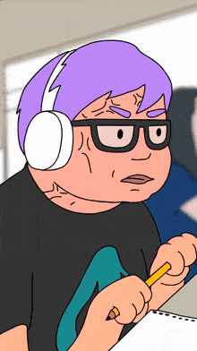 a cartoon of a man wearing headphones and a pencil