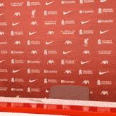 a red backdrop with nike and expedia written on it