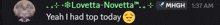 a screenshot of a chat between lovetta novella and mhgh
