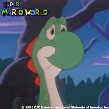 a cartoon of a sad looking yoshi from the video game super mario world