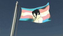 a transgender flag with a picture of a person on it