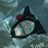 a picture of a woman wearing glasses and a hijab is surrounded by hearts and the words " love "