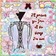 a picture of a skeleton with the words " i 'll protect you from all the things i 've seen "