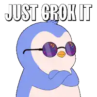 a penguin wearing sunglasses and the words just grok it