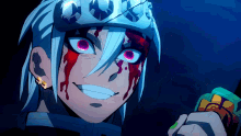 a cartoon character with blood on his face and a crown on his head