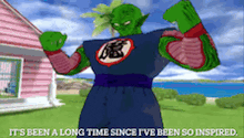 piccolo from dragon ball z is flexing his muscles in front of a house