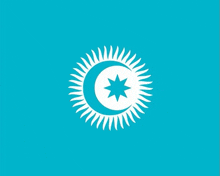 a blue flag with a crescent moon and a star in the center