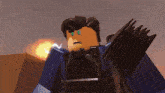 a cartoon character with green eyes is holding a gun in his hand
