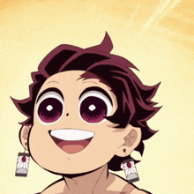 a cartoon drawing of a boy with red eyes and earrings