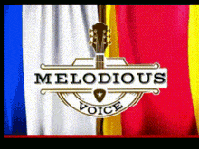 a logo for melodious voice with a guitar on top of it