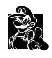 a black and white drawing of a cartoon character with a hat with the letter l on it