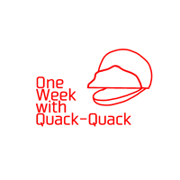 a red logo that says one week with quack-quack