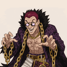 a cartoon drawing of a man wearing a leopard print coat and chains