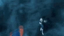 a cartoon character is flying through the air with a lightning bolt coming out of her mouth .