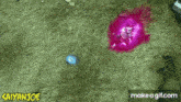 a video game scene with a purple and blue object in the middle of it .